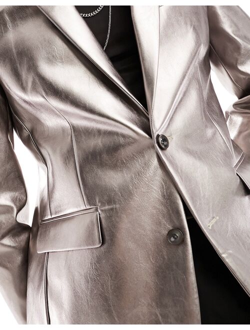ASOS DESIGN skinny blazer in metallic pink