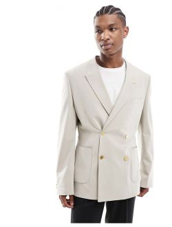 Wedding skinny blazer with gold buttons in stone