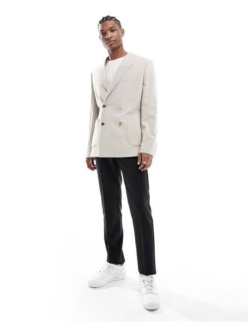 ASOS DESIGN Wedding skinny blazer with gold buttons in stone