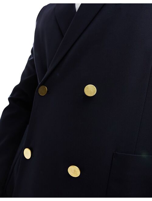 ASOS DESIGN wedding skinny blazer with gold buttons in navy