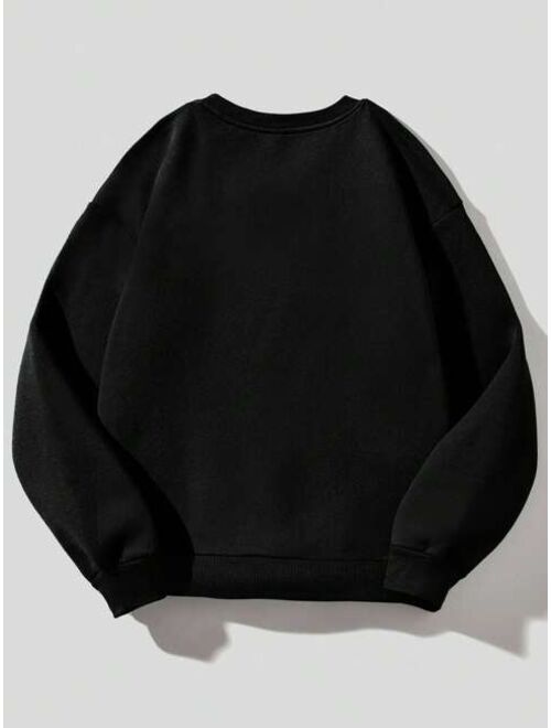 Teen Girls' Casual & Simple Long Sleeve Mona Lisa Printed Crewneck Sweatshirt, Suitable For Autumn/Winter