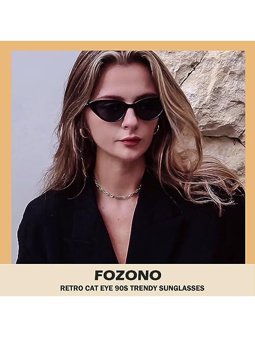 Fozono Retro Vintage Narrow Cat Eye Sunglasses for Women Men 90s Small Chic Style Trendy Sunnies UV400 Protection FZN7514