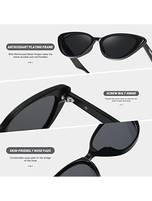 Fozono Retro Vintage Narrow Cat Eye Sunglasses for Women Men 90s Small Chic Style Trendy Sunnies UV400 Protection FZN7514