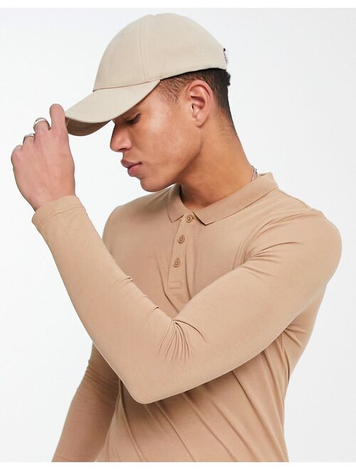 New Look long sleeve polo shirt in camel