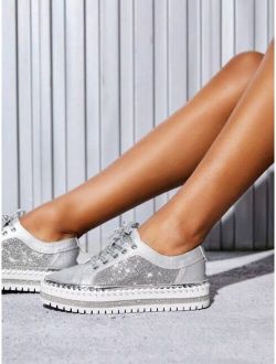 SHEIN SXY Silver Leather Gorgeous Shiny Flatform Sneaker