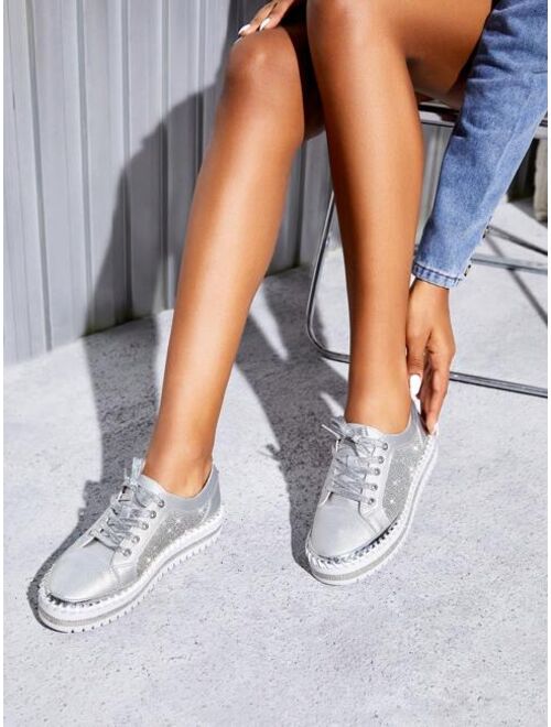 SHEIN SXY Silver Leather Gorgeous Shiny Flatform Sneaker