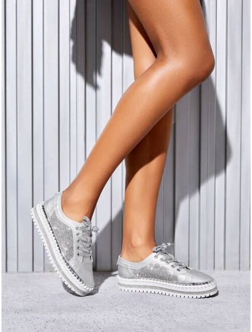 SHEIN SXY Silver Leather Gorgeous Shiny Flatform Sneaker