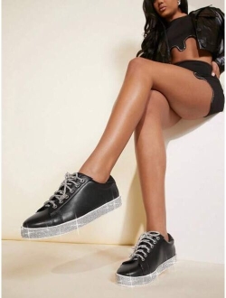Faux Leather Lace Up Sneakers