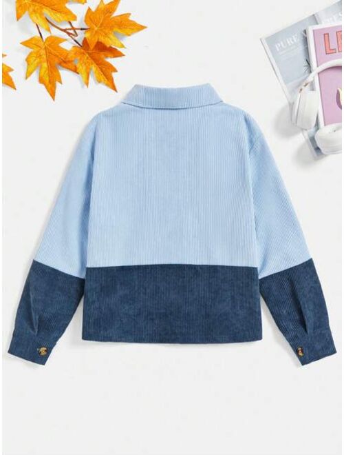 SHEIN Kids SHEIN Big Boys' Patchwork Color-block Shirt