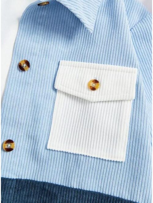 SHEIN Kids SHEIN Big Boys' Patchwork Color-block Shirt