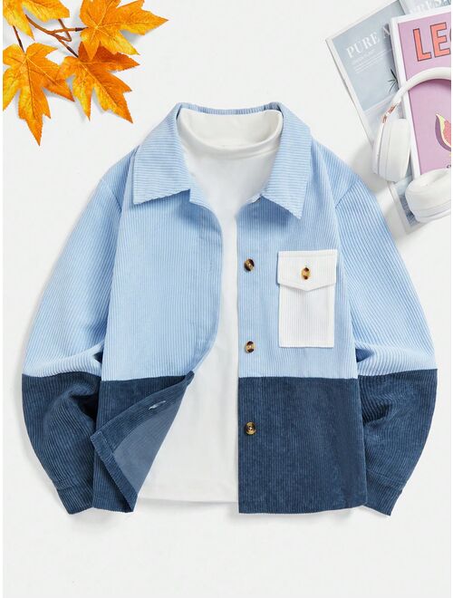 SHEIN Kids SHEIN Big Boys' Patchwork Color-block Shirt