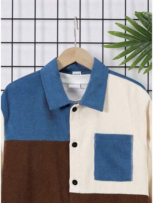 SHEIN Kids SHEIN Boys' Color Block Patchwork Pocket Detail Shirt (big Kids)