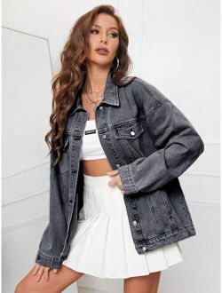 Shein Flap Pocket Drop Shoulder Denim Jacket