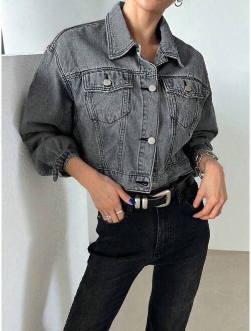 DAZY Drop Shoulder Crop Denim Jacket