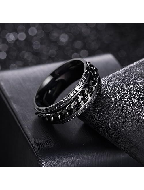 Udolfly Mens Fidget Rings Anxiety Rings for Men Women Chain Spinner Rings for Kids Teen Titanium Steel Ring