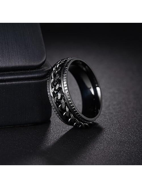 Udolfly Mens Fidget Rings Anxiety Rings for Men Women Chain Spinner Rings for Kids Teen Titanium Steel Ring