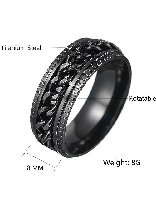 Udolfly Mens Fidget Rings Anxiety Rings for Men Women Chain Spinner Rings for Kids Teen Titanium Steel Ring