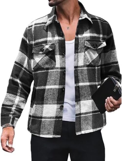 Gafeng Mens Long Sleeve Flannel Shirt Casual Regular Fit Button Down Plaid Shirts with Pockets