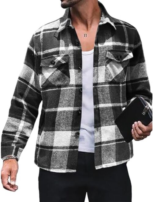 Gafeng Mens Long Sleeve Flannel Shirt Casual Regular Fit Button Down Plaid Shirts with Pockets