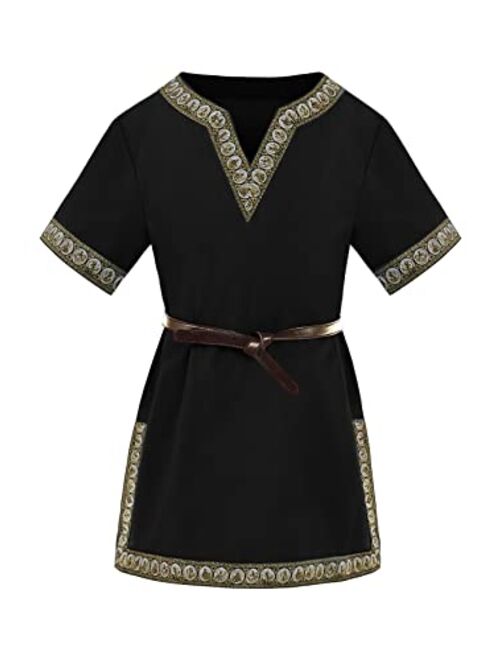 Gafeng Kids Medieval Knight Costume Tunic Renaissance V Neck Shirt Viking Vintage Warrior Halloween Tops