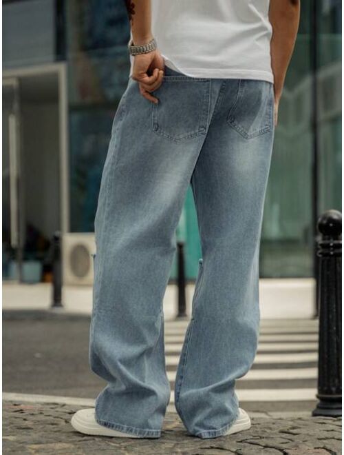Manfinity Loose Fit Men's Ripped Frayed Straight Leg Jeans