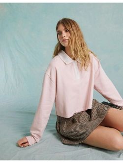 long sleeve oversized rugby top in pink