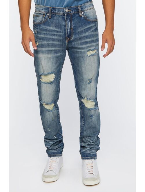 Forever 21 Distressed Stone Wash Slim Fit Jeans Medium Denim