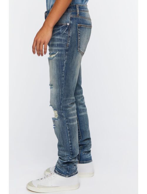 Forever 21 Distressed Stone Wash Slim Fit Jeans Medium Denim
