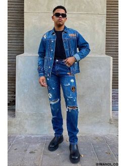 Slim Fit Patch Jeans Dark Denim