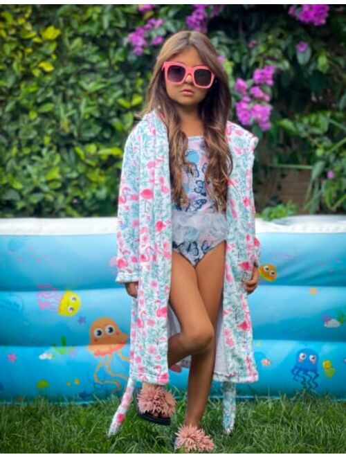 AIDEAONE Boys Girls Bathrobes, Kids Hooded Bathrobes with Plush Soft Flannel Robes Sleepwear Gift for Boys Girls 4-14 Years