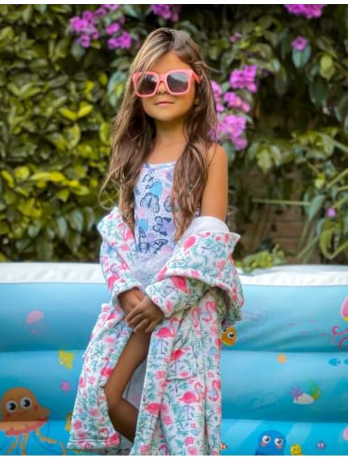 AIDEAONE Boys Girls Bathrobes, Kids Hooded Bathrobes with Plush Soft Flannel Robes Sleepwear Gift for Boys Girls 4-14 Years