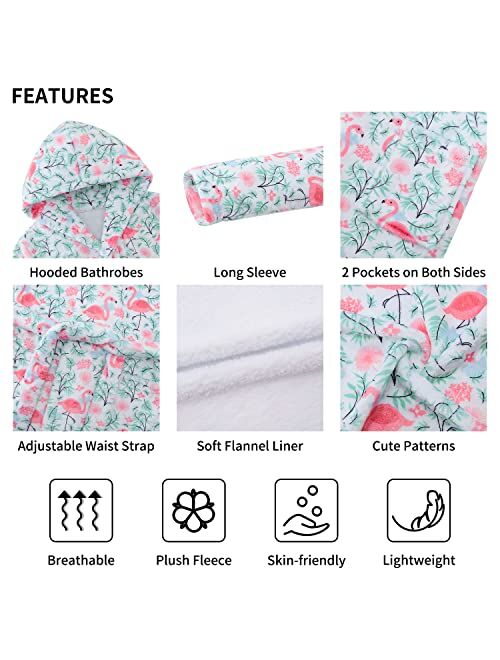 AIDEAONE Boys Girls Bathrobes, Kids Hooded Bathrobes with Plush Soft Flannel Robes Sleepwear Gift for Boys Girls 4-14 Years