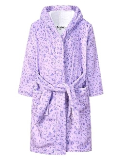Girls Bathrobes Kids Hooded Robes Plush Fleece Pajamas Soft Coral Sleepwear