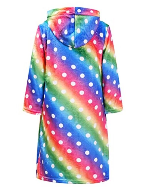 Jxstar Girls Bathrobes Kids Hooded Robes Plush Fleece Pajamas Soft Coral Sleepwear