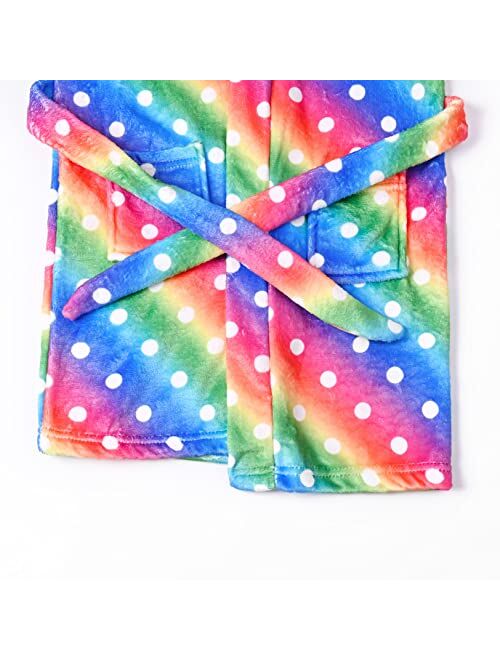 Jxstar Girls Bathrobes Kids Hooded Robes Plush Fleece Pajamas Soft Coral Sleepwear