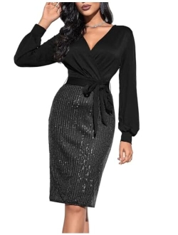 Women's Sequin Sparkly Party Dress Cocktail Bodycon Glitter Dresses Long Sleeve