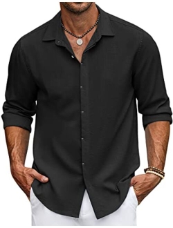 Men's Casual Shirt Long Sleeve Casual Button Down Shirt for Men Summer Beach Wedding Shirt