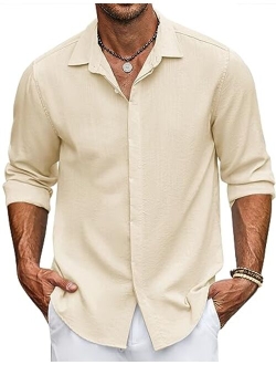 Men's Casual Shirt Long Sleeve Casual Button Down Shirt for Men Summer Beach Wedding Shirt