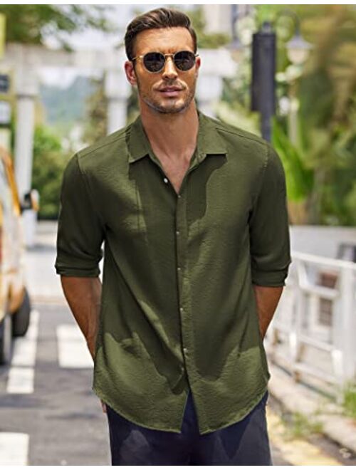COOFANDY Men's Casual Shirt Long Sleeve Casual Button Down Shirt for Men Summer Beach Wedding Shirt