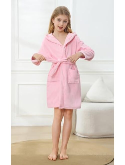 Umeyda Boys Girls Hooded Bathrobe Soft Towel Robe Kids Terry Cloth Spa Robes Sleepwear, 3-12 Years