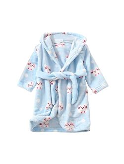 Ikevan Toddler Baby Boys Girls Hooded Thick Warm Flannel Bathrobe Night-robe Pajamas Girls Spa Robe Set