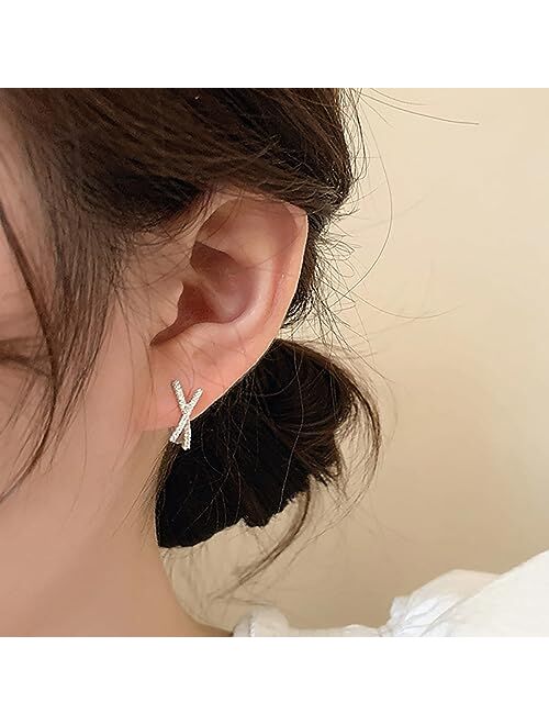 Reffeer Solid 925 Sterling Silver Letter X Hoop Earrings for Women Teen Girls CZ Hoop Earrings Huggie