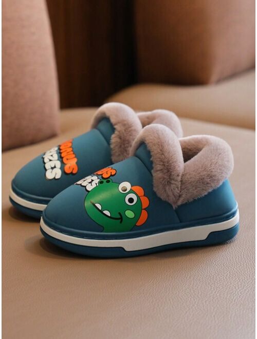 Xiaobengdou Cute Dinosaur Boys' Indoor Winter Warm Slippers Non-slip Cartoon Children Soft Slippers