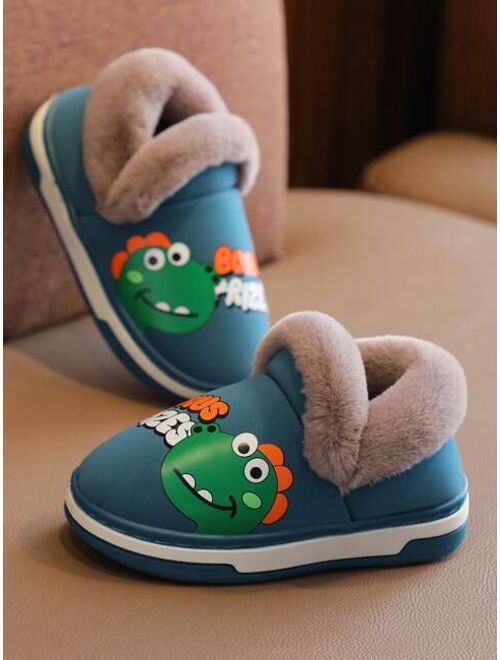 Xiaobengdou Cute Dinosaur Boys' Indoor Winter Warm Slippers Non-slip Cartoon Children Soft Slippers