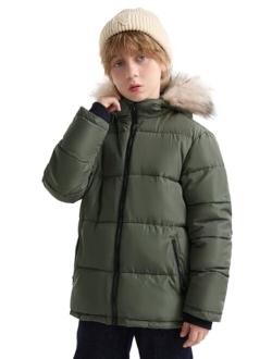 SOLOCOTE Boys Winter Coat Lightweight Thicked Winter Jacket Warm Soft Puffy Cotton Outwear with Hood