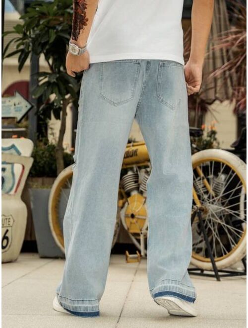Manfinity Men's Ripped Frayed Loose Fit Straight Leg Jeans