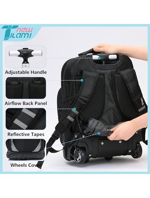 NEW TILAMI Rolling Backpack for Kids 18 Inch Wheeled Laptop Backpack Kids School Travel