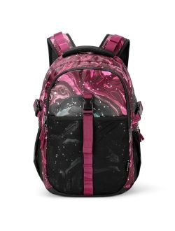 Choco Mocha Marble School Backpack for Teen Girls, Middle High School Backpack for Girls, Camping Travel Lightweight Backpack for Teen Girls, 17 Inch, Burgundy