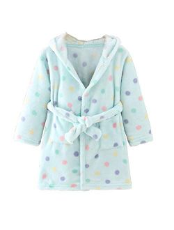 JZLPIN Unisex Baby Hooded Bathrobe Kids Flannel Pajamas Dressing Gown for Boys Girls