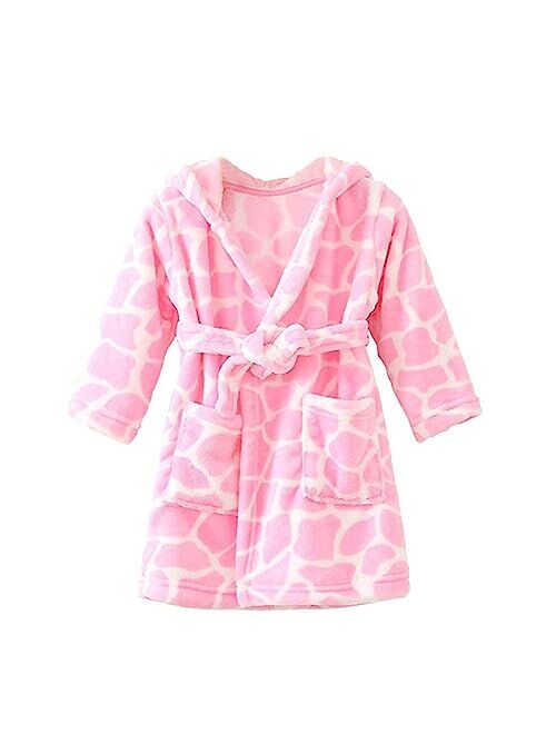 JZLPIN Unisex Baby Hooded Bathrobe Kids Flannel Pajamas Dressing Gown for Boys Girls